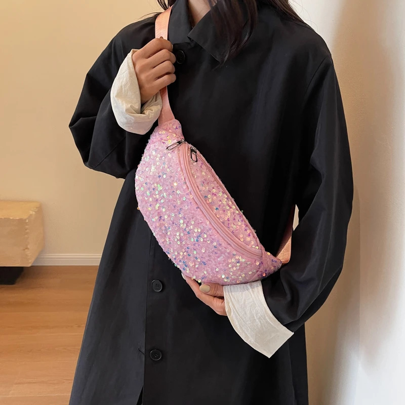 Fashion Womens Waist Bag Sequin Handbag Purse Large Capacity Crossbody Chest Bag Versatile Banana Waist Pack Female 250731