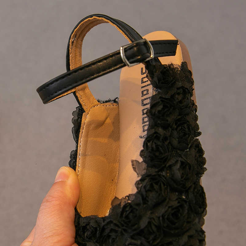 Sandals Fashion Girls' Flower Sandals 2024 Summer Korean Style Princess Elegant Half-Wrapped Lady Single Shoes for Toddlers and Young Girls Perfo