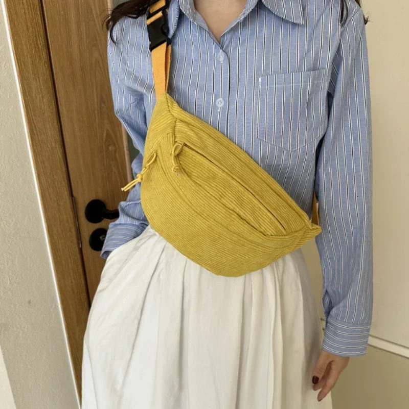 Corduroy Women Waist Bag Canvas Student Shoulder Crossbody Chest Bag Fanny Pack Fashion Phone Banana Female Bum Belt Bags 250731