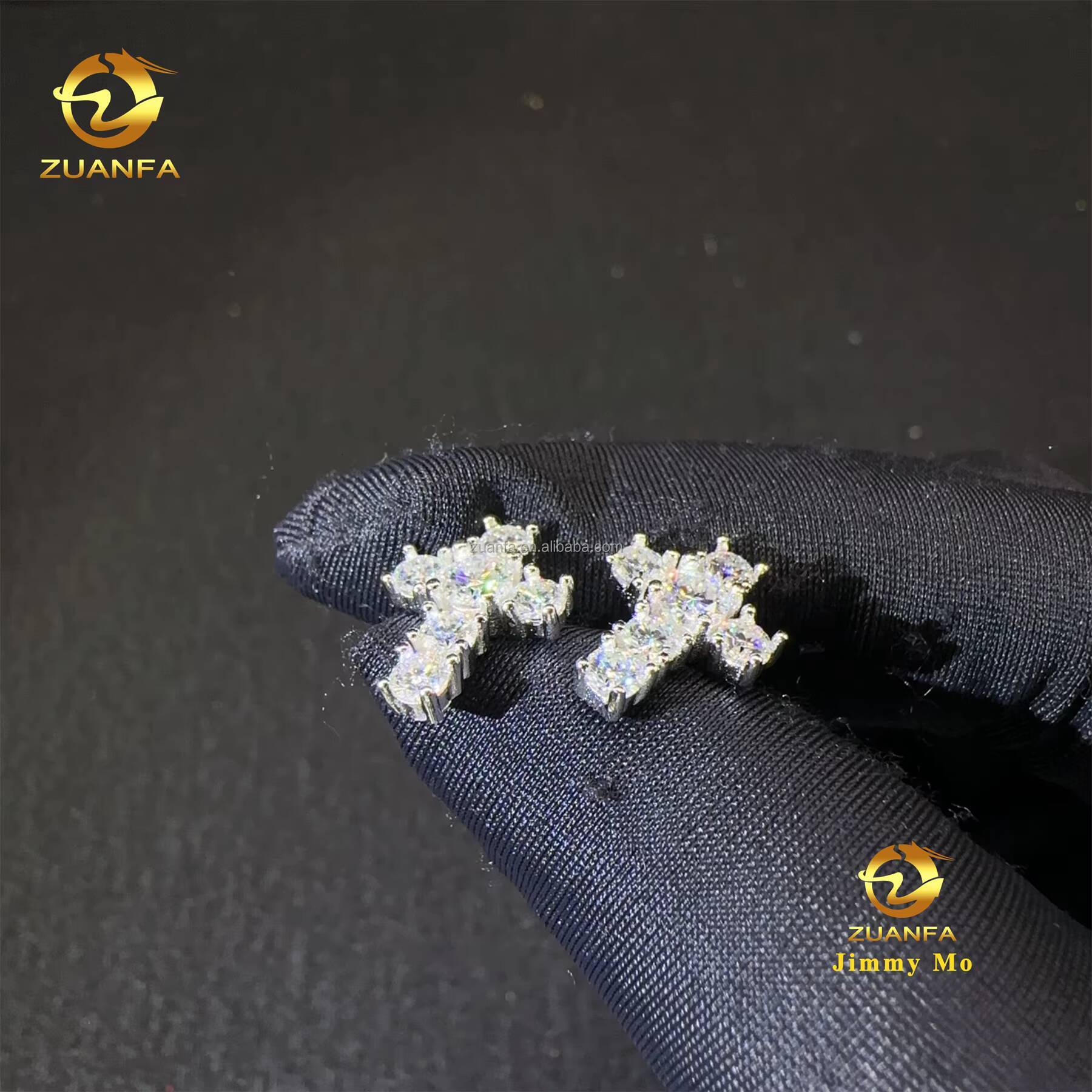 Bulk Stock Drop Shipping Rapper Jewelry Iced Out Hip Hop Sterling Silver 925 Screw Back Moissanite Diamond Cross Stud Earrings