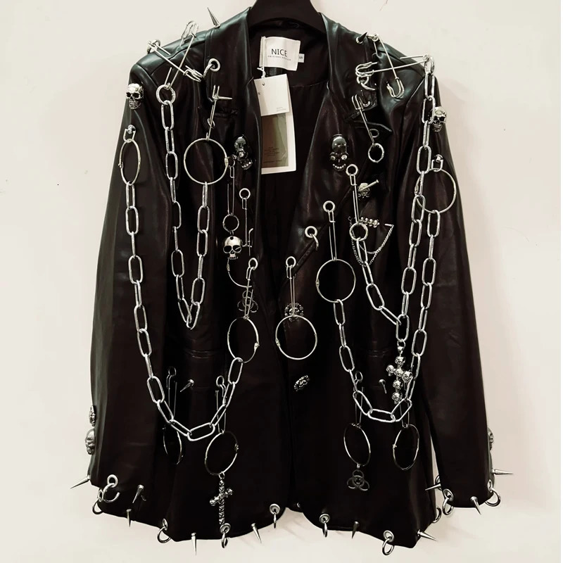 Leather vintage Jacket Skull y2k fashion gothic clothes Punk harajuku 250731