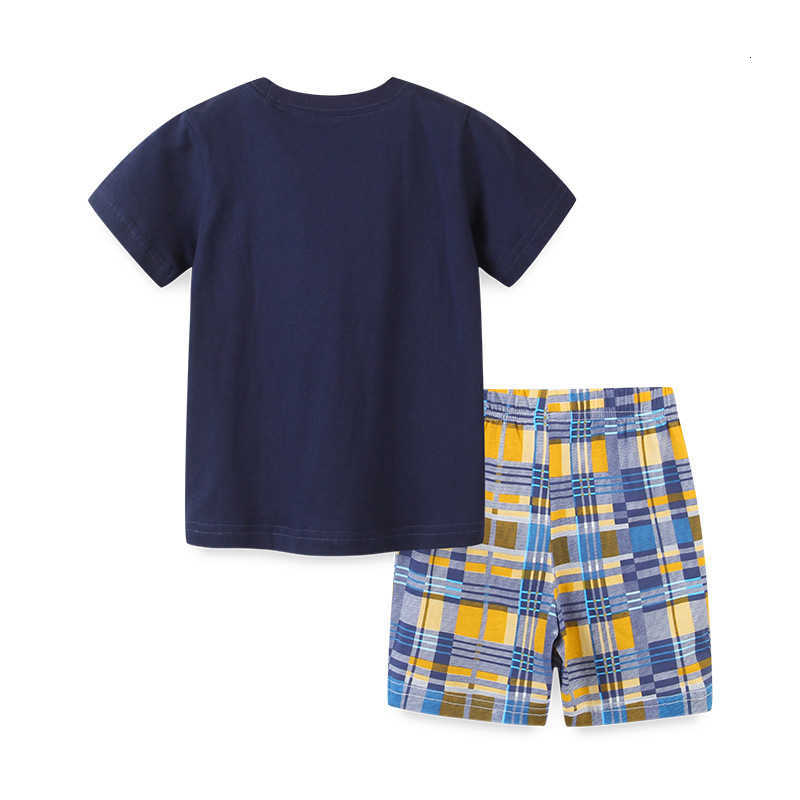 Clothing Sets Summer new children's T-shirt set knitted cotton style boys' short sleeve two piece pullover with cartoon printing and embroid