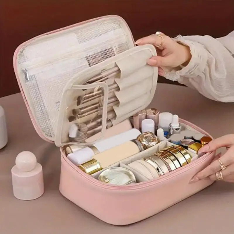 PU Leather Makeup Bag Large Capacity Cosmetic Bag Cosmetics Organizer Womens Travel Essentials 250731