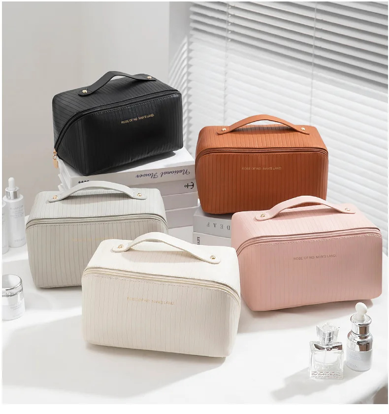 Large Travel Cosmetic Bag for Women PU Leather Makeup Organizer Female Toiletry Bags Tote Lady Make Up Case Storage Pouch 250731
