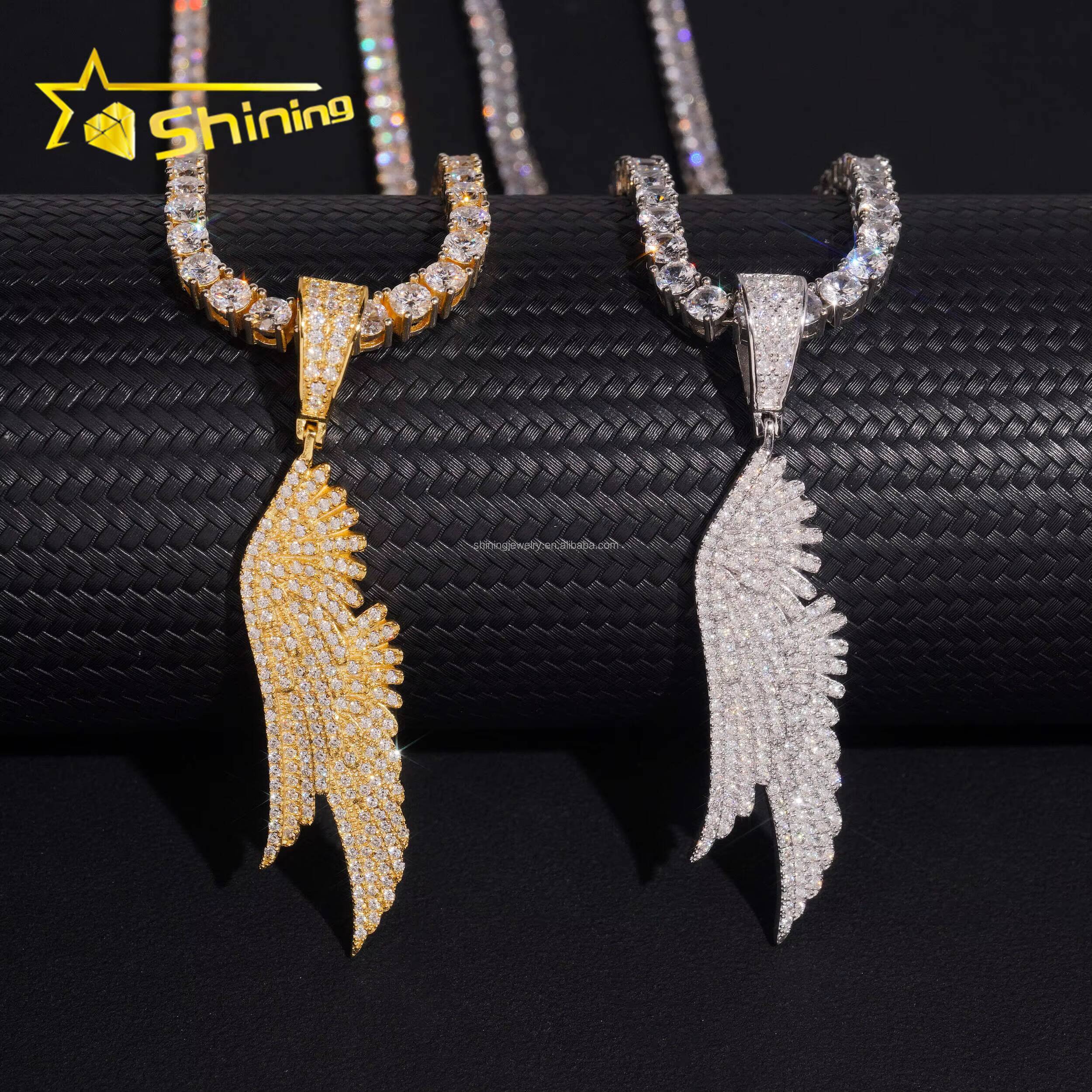 Popular Fashion Man Style Religious Jewelry Iced Out Vvs Moissanite Wings Pendants 925 Sterling Silver With GRA Certificate