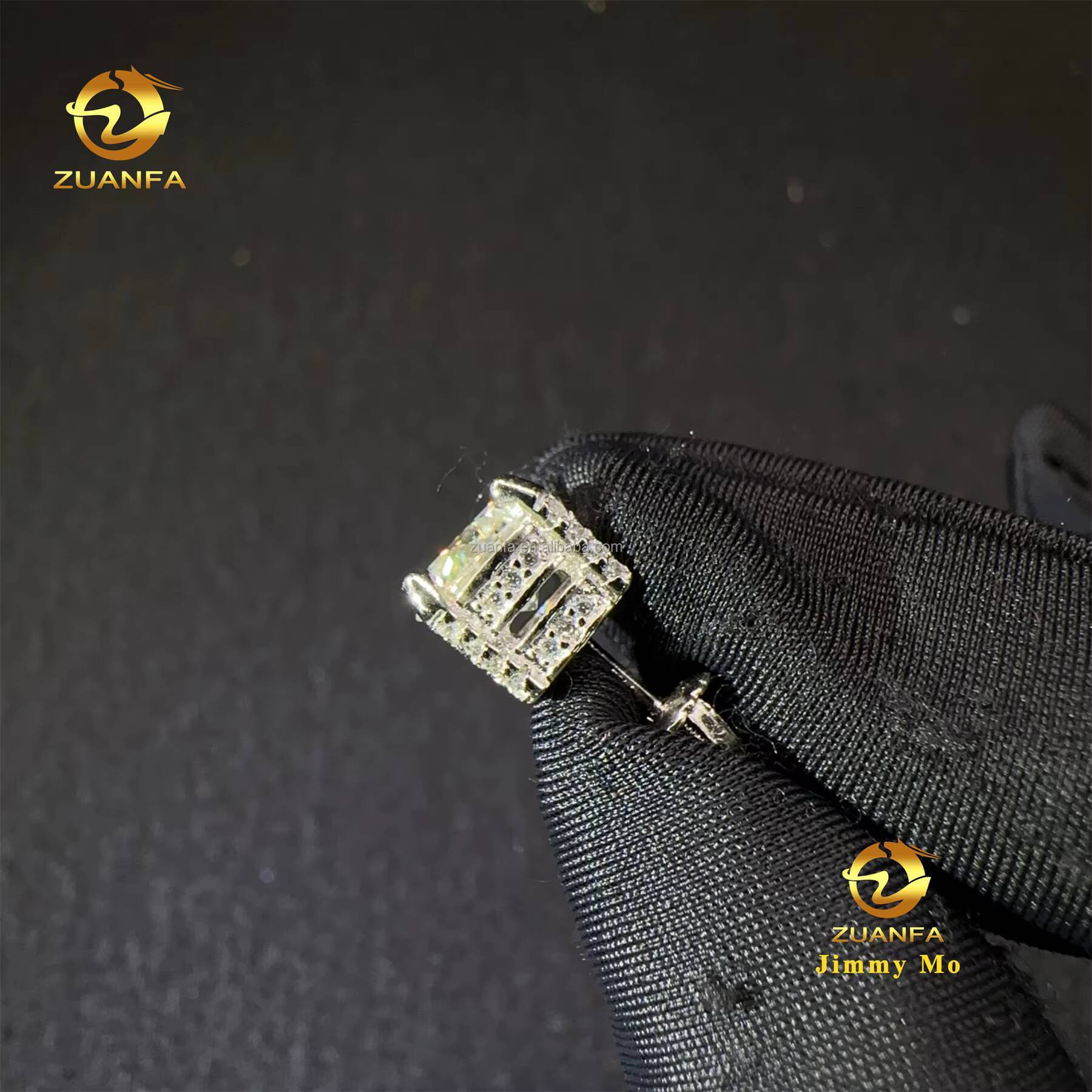 Bulk Stock Fashion Popular Rapper Fire Jewelry Iced Out Hip Hop Sterling Silver 925 Screw Back Moissanite Diamond Stud Earrings