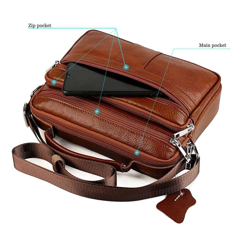 Fashion Shoulder Genuine Leather Handbag Business Multifunctional Briefcase Travel Men's Crossbody Bag Men