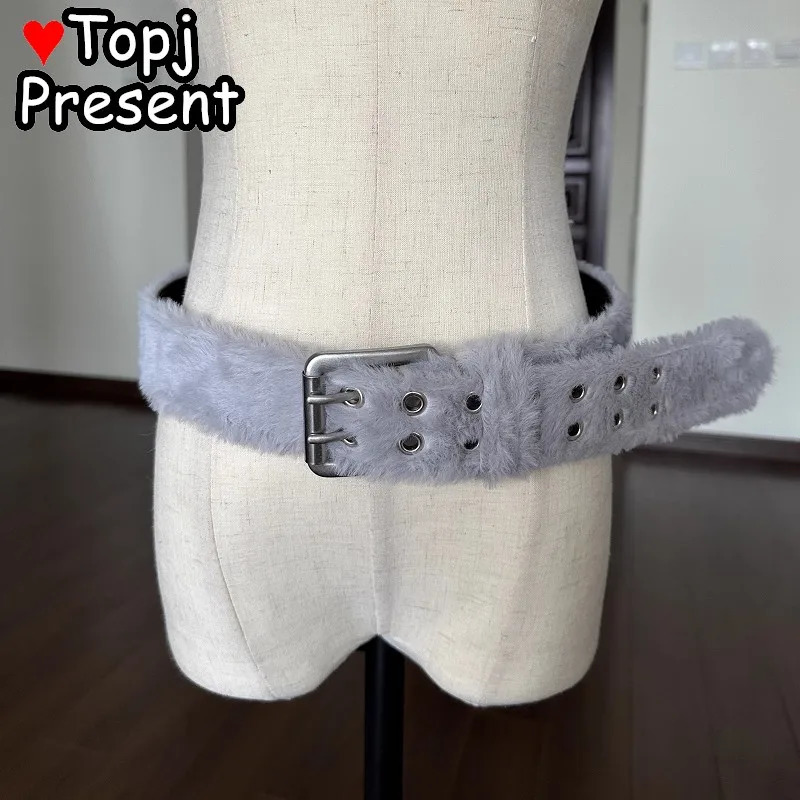 Leopard for Girl Friend Y2K Harajuku Retro Western Cowgirl Cowboy Punk Furry Fur Waist HipHop Punk Rock Streetwear Belt 250814