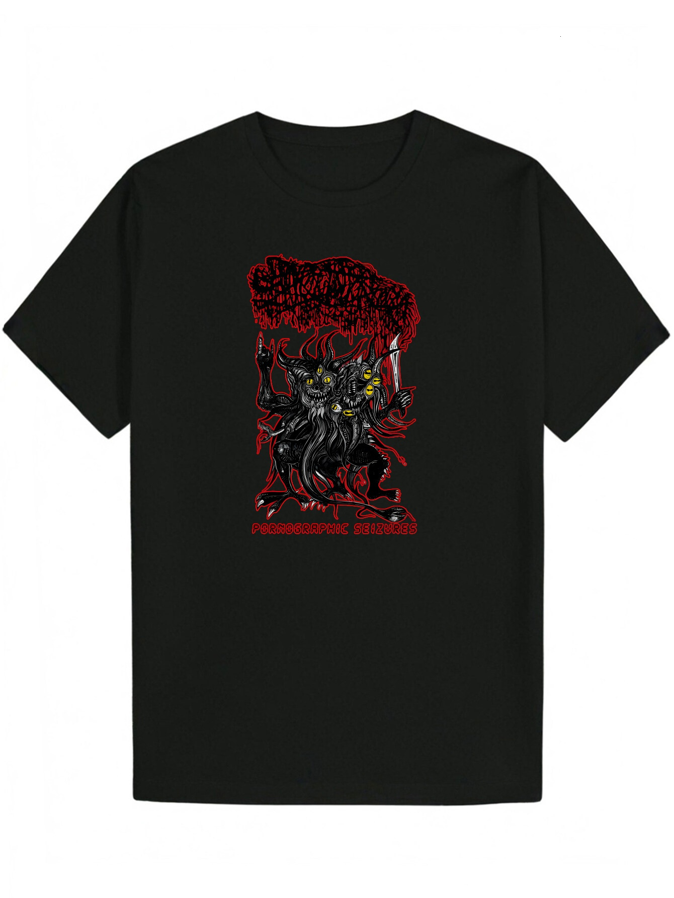 Men's Black Casual Graphic - Portrait Print with Red Accents, Breathable Polyester, Crew Neck Summer T-Shirt, Machine Washable Regular Fit, Gothi