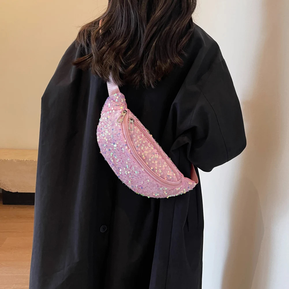 Women Trendy Crossbody Bag PU Leather Sequin Fashion Chest Bags Adjustable Strap Shining for Travel Shopping 250731