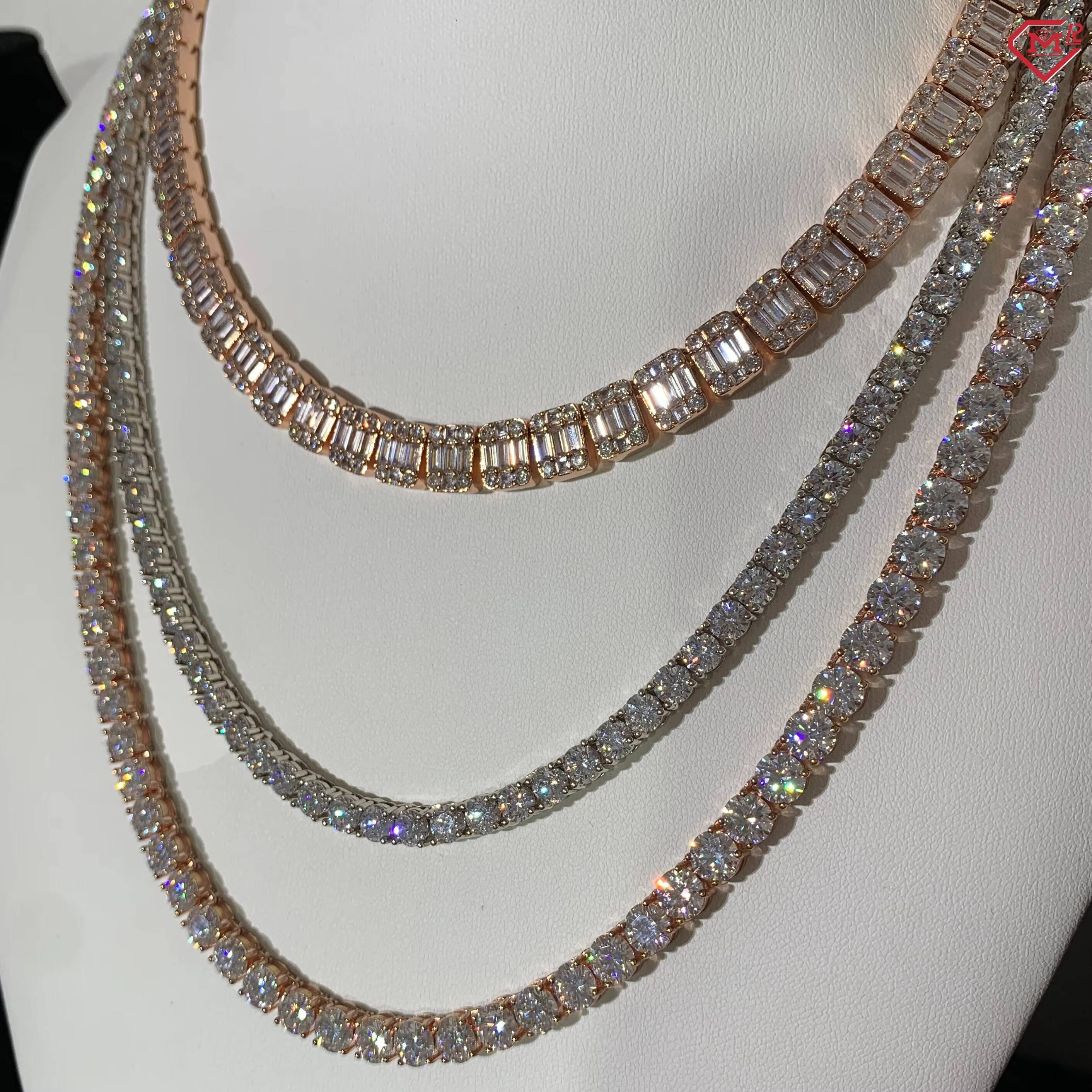 Hot Selling Tennis Chain 3mm 4mm 925 Silver Rose Gold Plated Iced Out Baguette Vvs Diamond Moissanite Tennis Chain