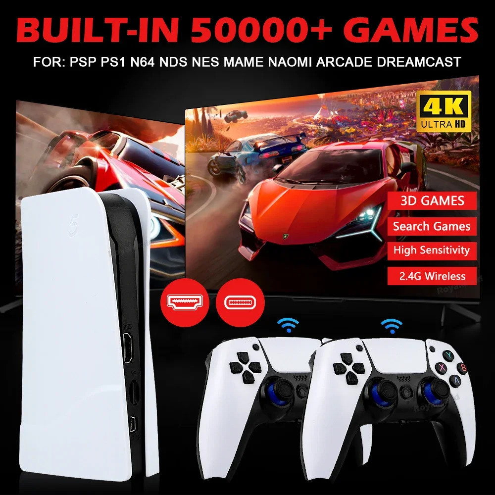 GB5 Video Game Console 256G 50000 Retro Games HDTV Game Box 5 with Two Gamepads 45 Emulators For PS1/PSP/NDS/N64 Gaming Stick 250801