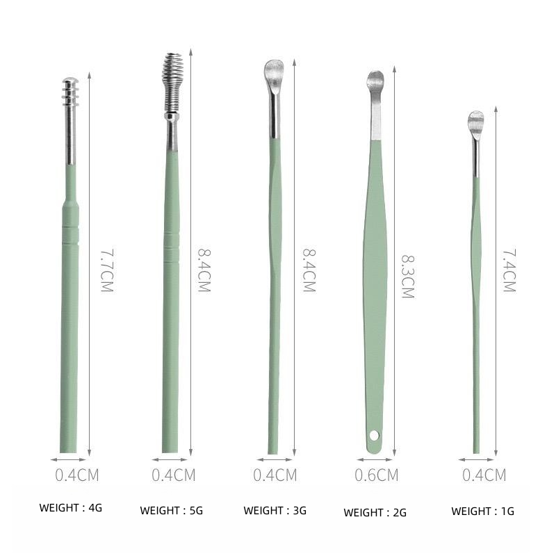 6-Piece Stainless Steel Ear Scoop Set with Rounded Edges & Antislip Handle