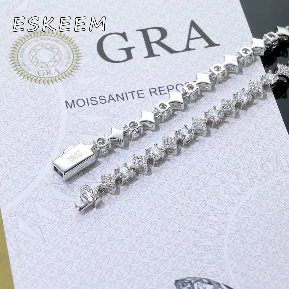 6mm Iced Out Moissanite Tennis Bracelet Star Design 925 Silver White Gold Plated Charm Chain Fine Jewelry Gift for Women
