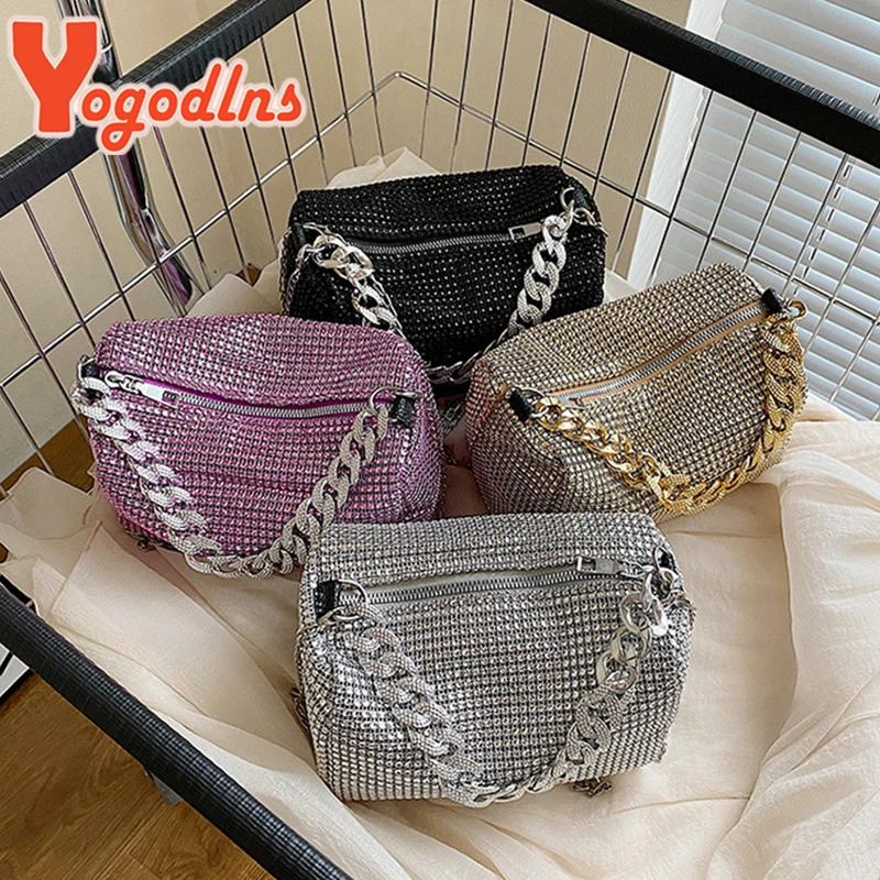 Yogodlns Bling Diamond Small Crossbody Messenger Bags Women Summer Trend Fashion Travel Shoulder Handbags Purses 250731