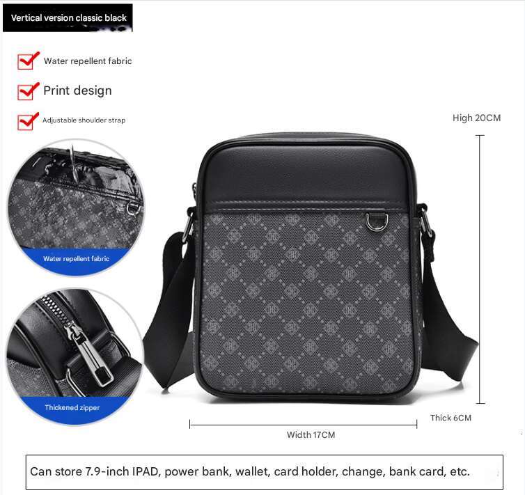 Printed Single Shoulder Men, Casual Bag, Small Square Work and Commute, Multifunctional Backpack, Crossbody Bag for Men
