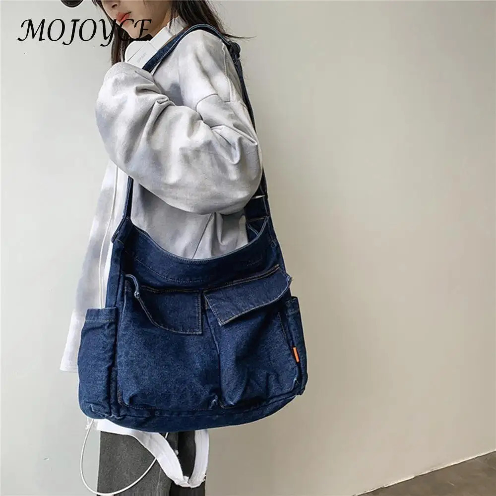 Large Capacity Japanese Harajuku Denim Messenger Bag Retro Shoulder Bag for Women Travel and School Use 250731