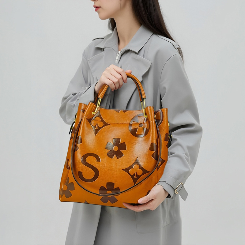 Fashion Geometric Embossed Women's Handbag Free Shipping Designer Luxury European And American Large Capacity Business Shoulder Bag High End Buck