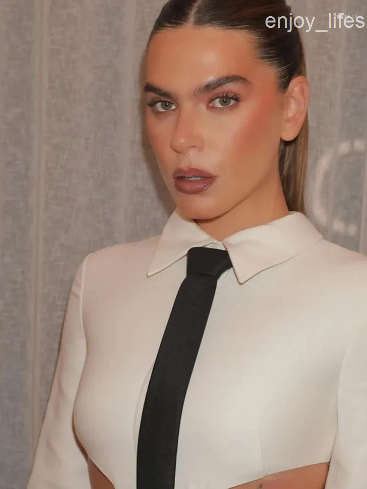 Runway Dresses Women Sexy Hollow Out Short White Black Patchwork Dress Bodycon Chic Designer Party Night Club Birthday Celebrity Prom Gowns