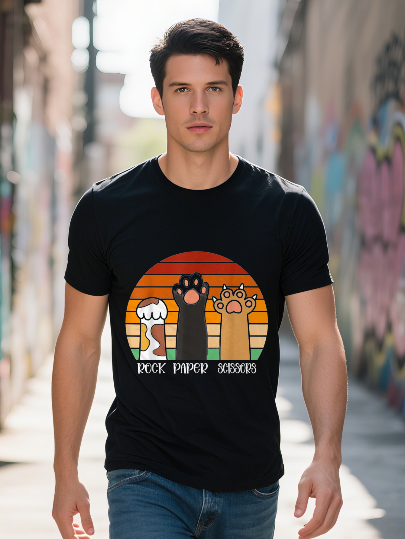 Rock Paper Scissors Game Kitten Lover Animal Paw Cat T-Shirt 100% Cotton - 220g