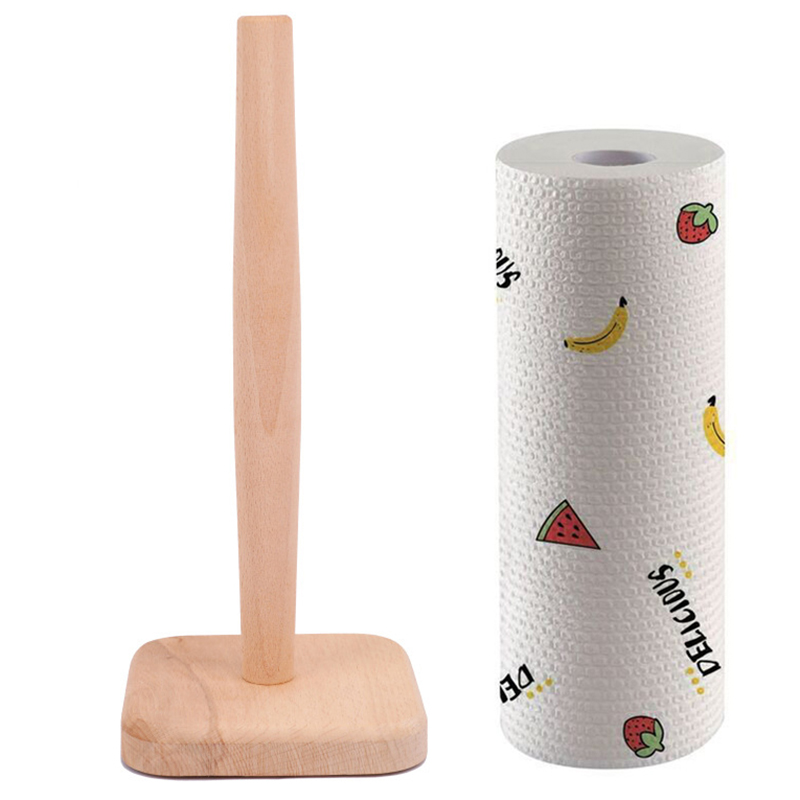 Household Beech Wood Paper Roll Holder Kitchen Paper Towel Holder Holder Cupboard Vertical
