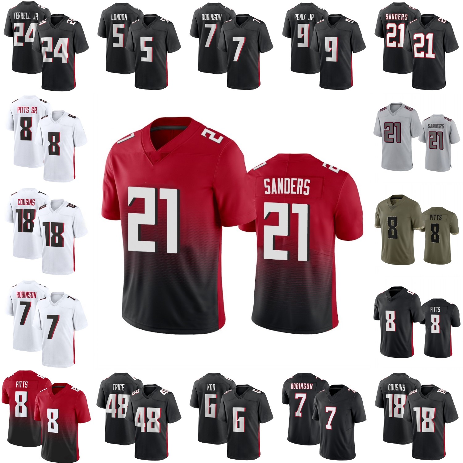 Custom Football Jersey Deion Sanders Bijan Robinson Kyle Pitts Kirk Cousins Leonard Floyd Jessie Bates Terrell Michael Penix Jr. Deablo Mooney Allgeier Lindstrom