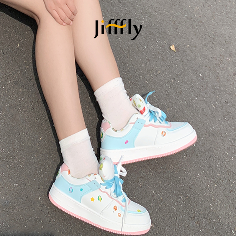 Jifffly Skateboard Shoes 2025 New Summer White Shoes for Girls and Students with Thick Sole and Versatile Style