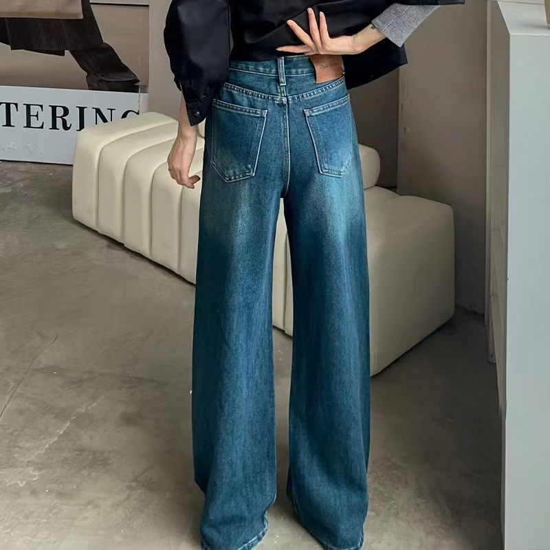 Non-elastic jeans, high-waisted, loose, slimming, sagging straight-leg floor-length pants, flared pants