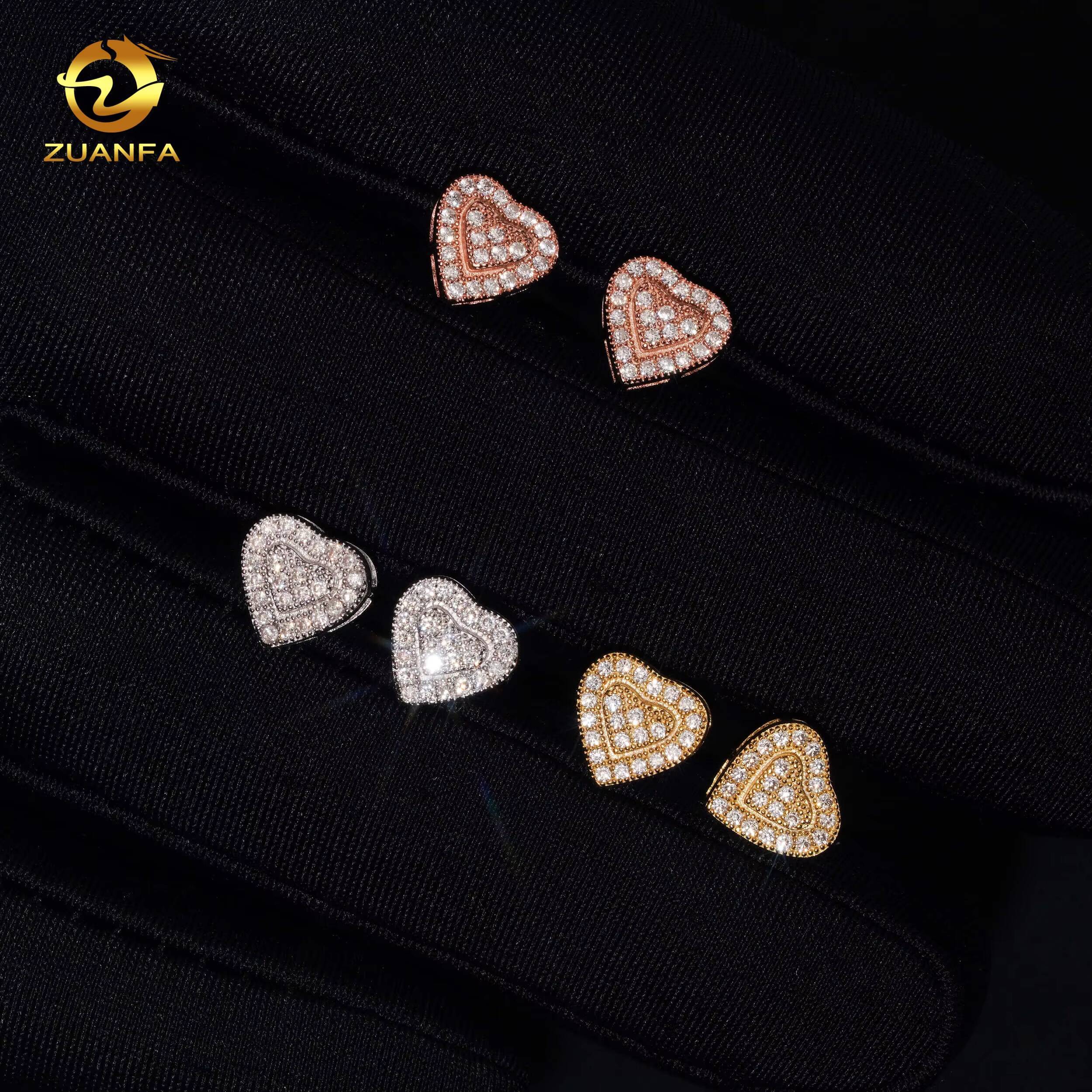 IGI Certified Fashion Heart Design Earring Cluster Lab Grown 925 Sterling Silver Iced Out Lab Diamond Screw Back Earrings