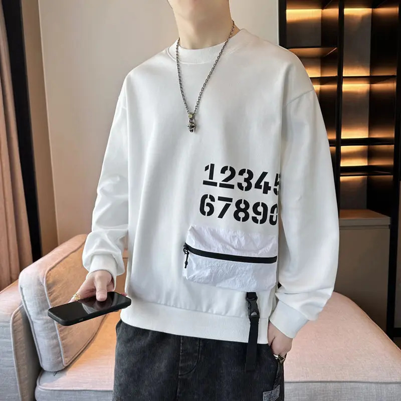 Spring Mens Loose Trendy Round Neck Sweatshirt 250729