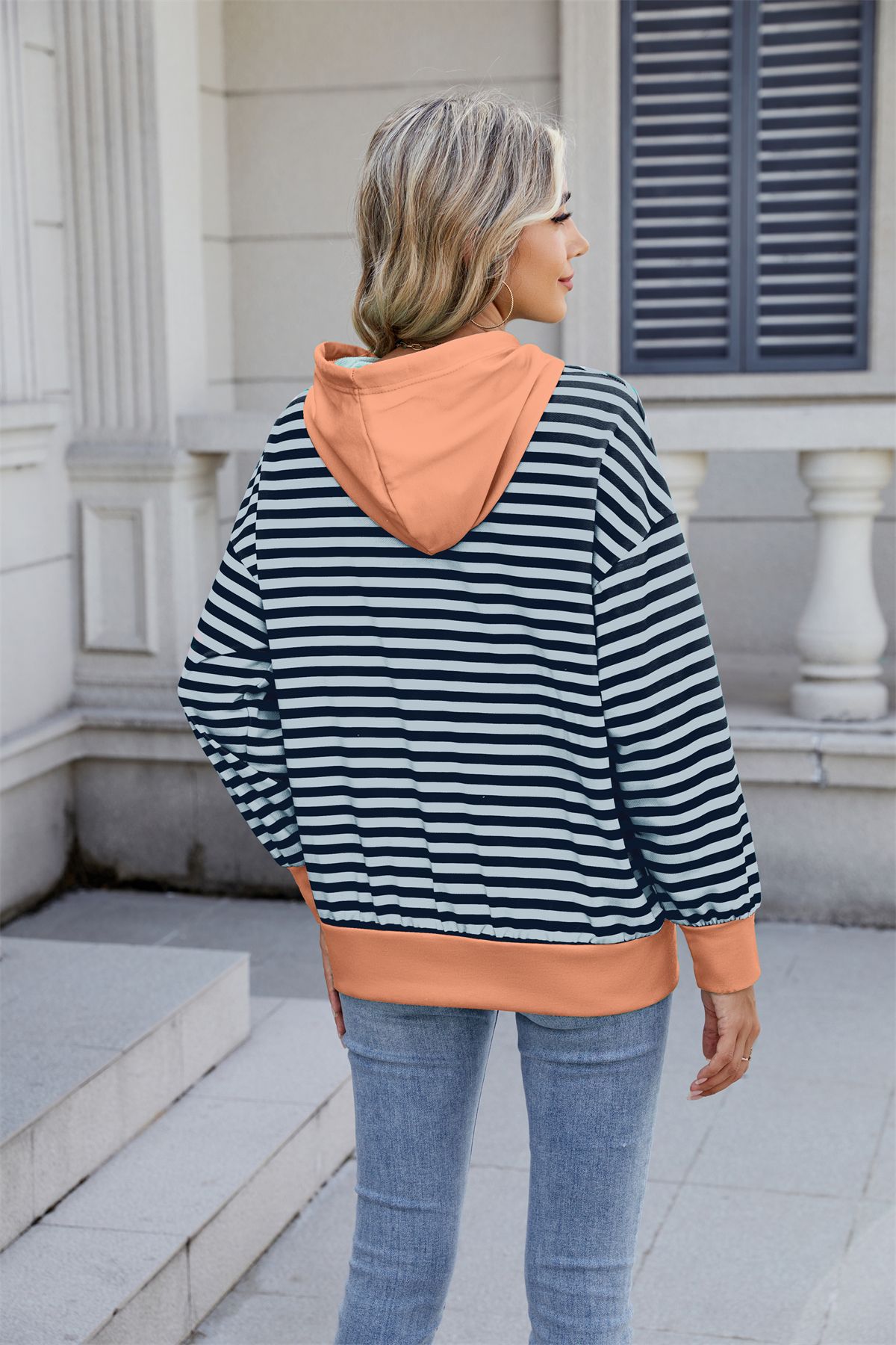 Women's loose striped sweater, irregular color matching blouse