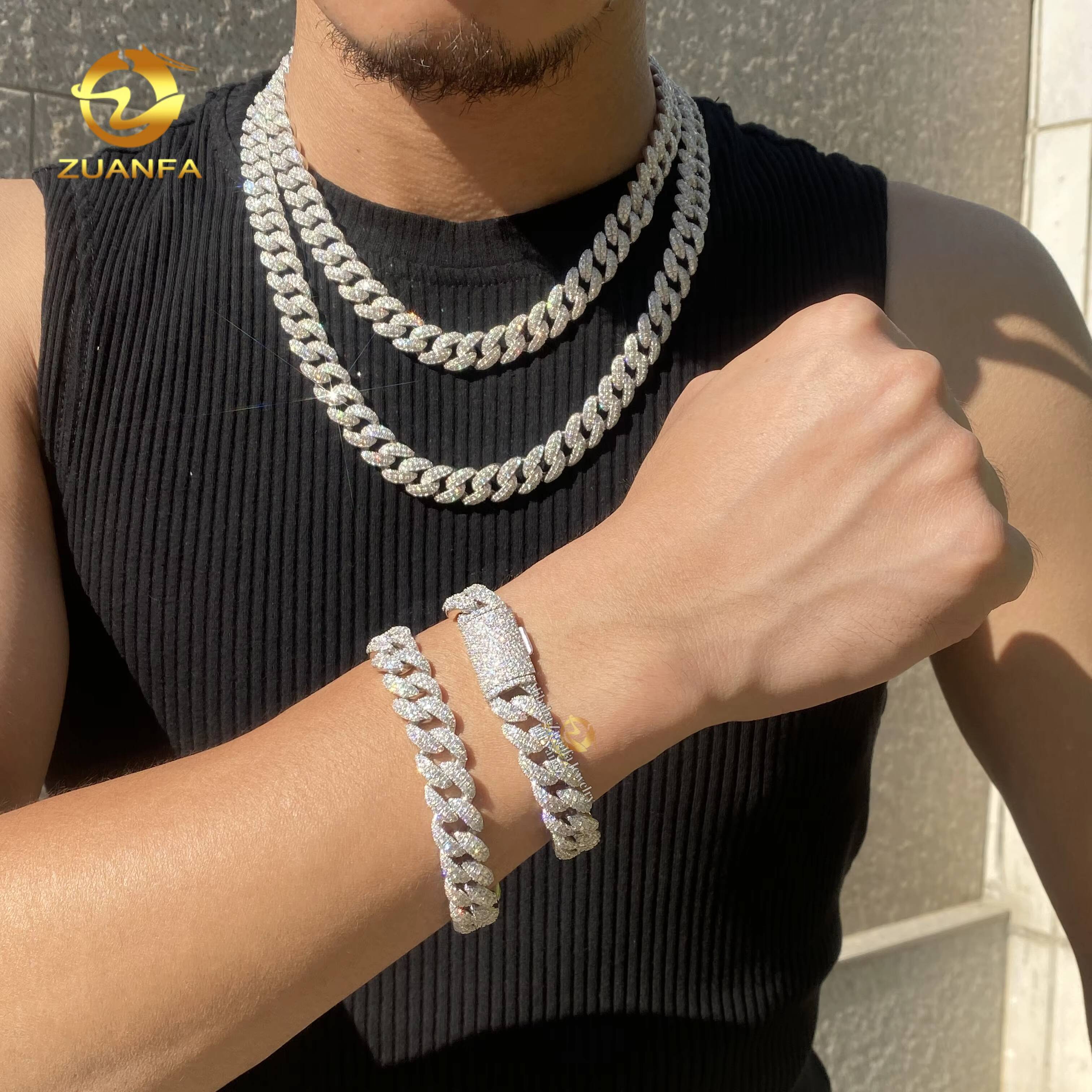 PROMOTION Bulk Production 12mm VVS Moissanite Cuban Link Chain Soldier Chain Hip Hop Necklace Rock