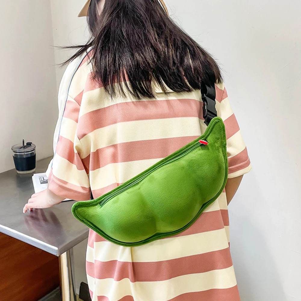 Women Fanny Pack Green Funny Edamame Waist Bag Plush Beach Travel Banana Hip Bum Zip Chest Bags Female Belt Bag For Girls 250731