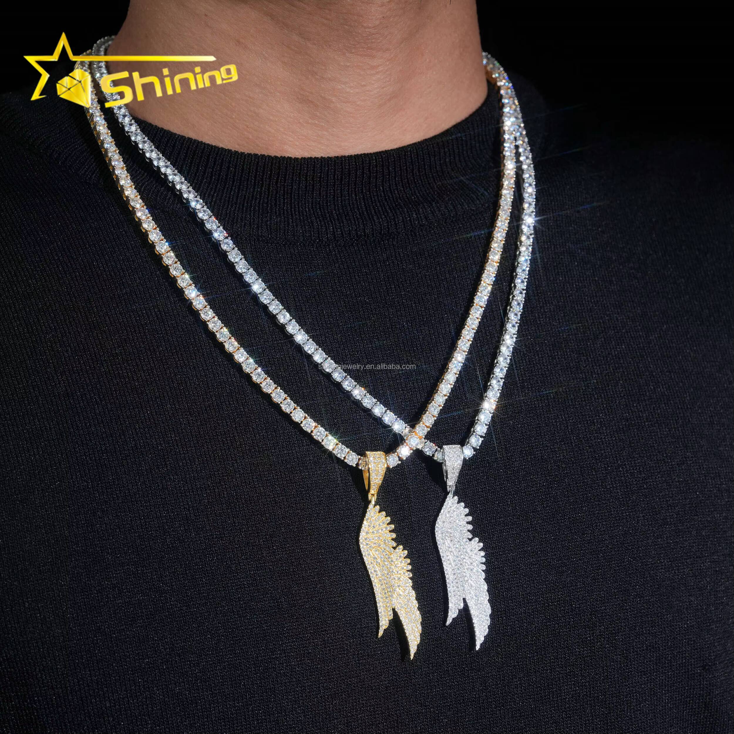 Popular Fashion Man Style Religious Jewelry Iced Out Vvs Moissanite Wings Pendants 925 Sterling Silver With GRA Certificate