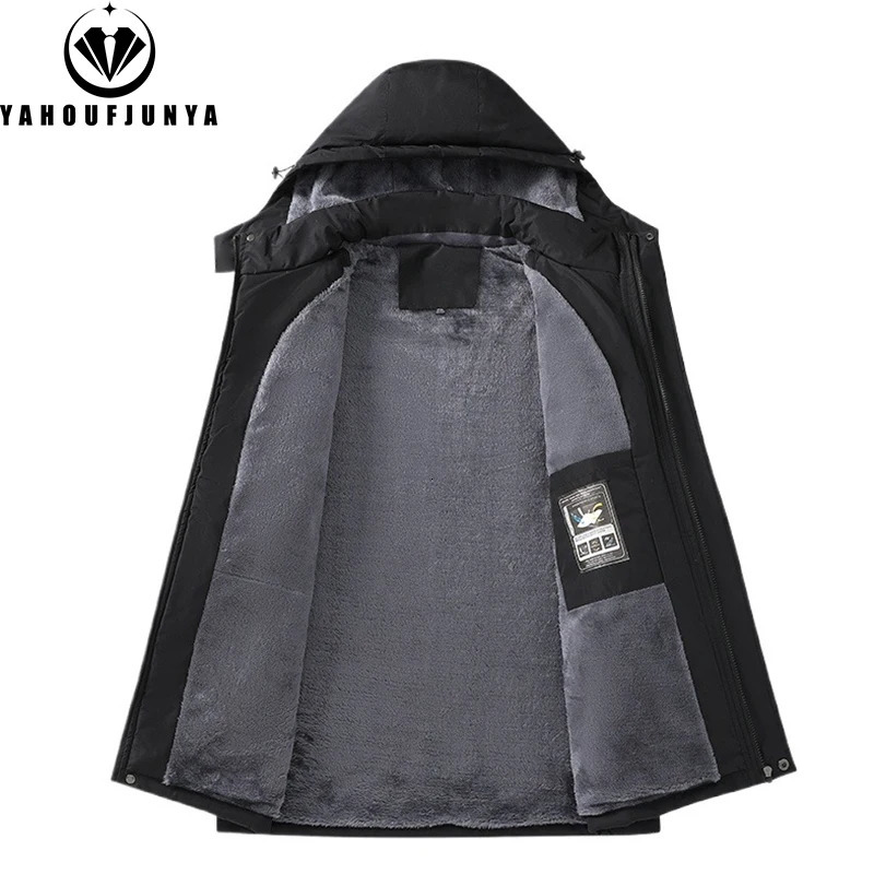 Winter Men Outdoor Windbreak Camping Skiing Jacket Hiking Removable Hooded Plus Thick Warm Comfortable Coat Male 7XL 250729