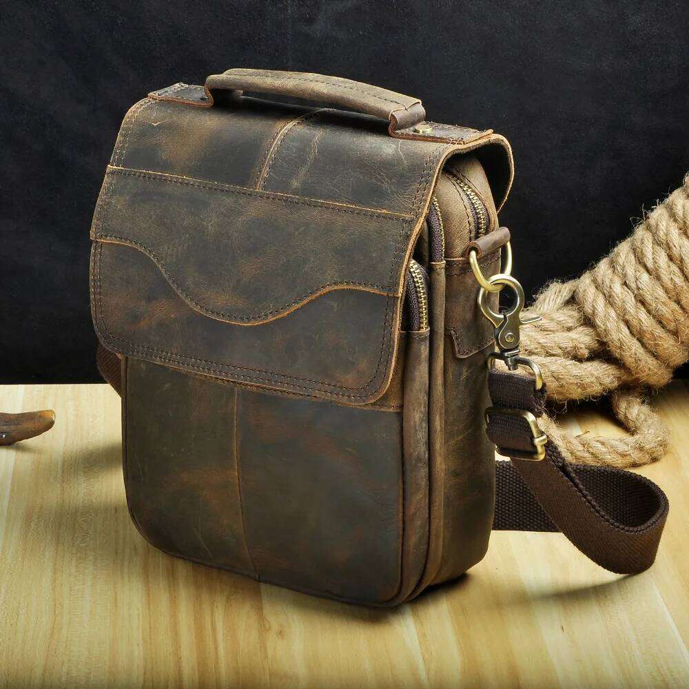 OLOEY Hot Sale Quality Leather Male Fashion Tote Messenger Design Satchel Cross-body One Shoulder bag 8" Tablet Case For Men 144