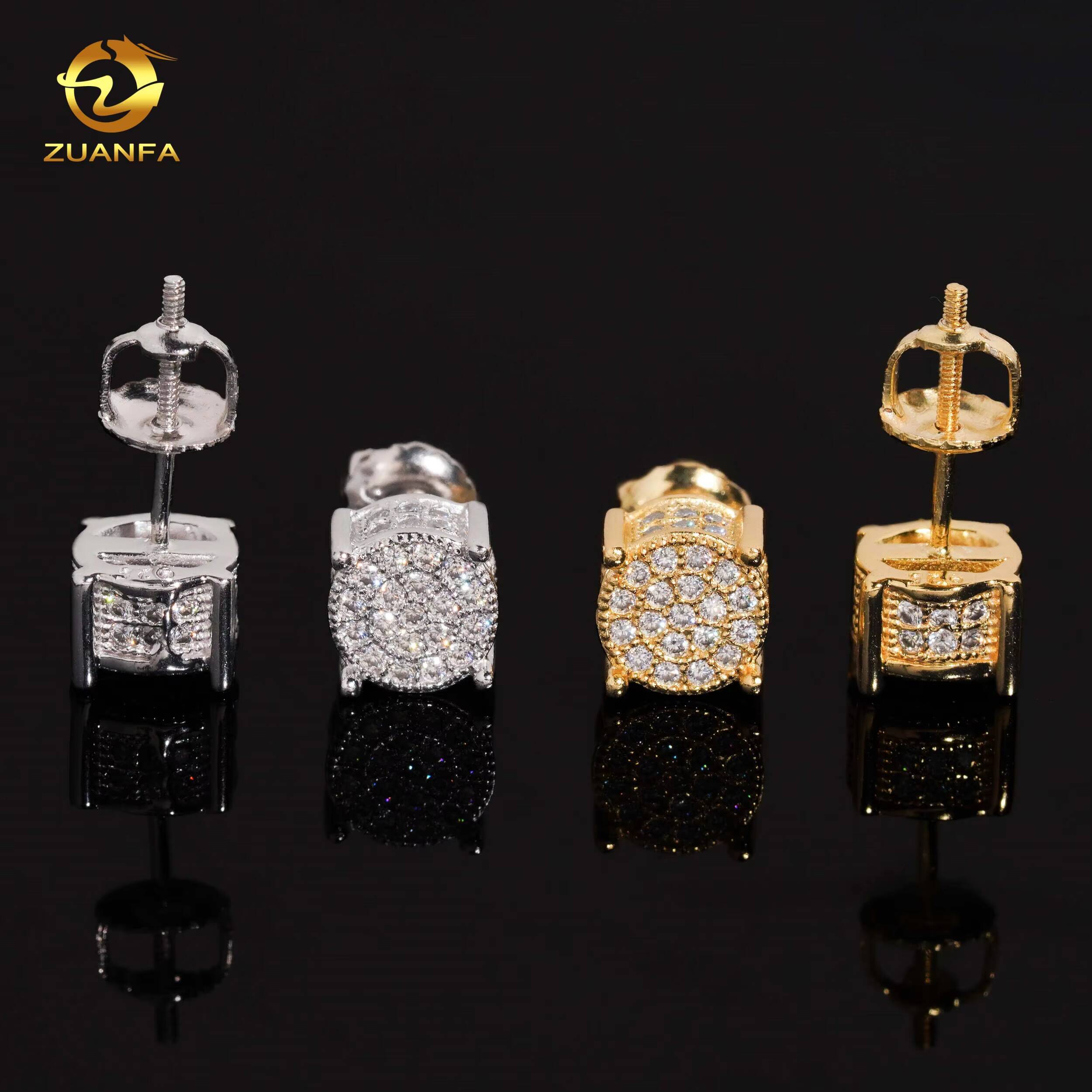 IGI Certified Fashion Round Cluster Lab Grown Diamond 925 Sterling Silver Iced Out Lab Diamond Screw Back Earrings for Men