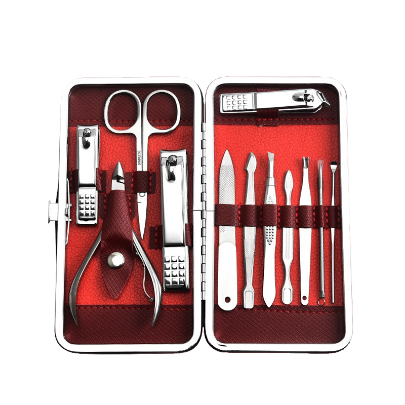 Stainless Steel Nail Clippers - Elegant 12-Piece Kit + Exclusive Leather Carrying Pouch