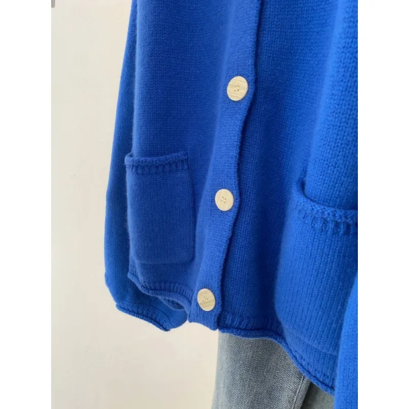 Blue Knitted Cardigan Sweater Jacket For Women Early Spring n Sensibility Nichelantern Sleeve Top Outerwear Crew Neck 250731