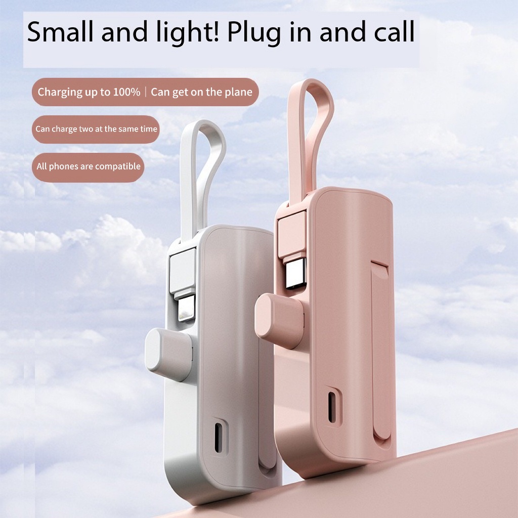 Winsway Mini Capsule Power Bank 5000 mAh Fast Charging Mobile Phone Foldable Stand Charger with Type-C Data Cable Dual Ports Can Charge Two Devices Si