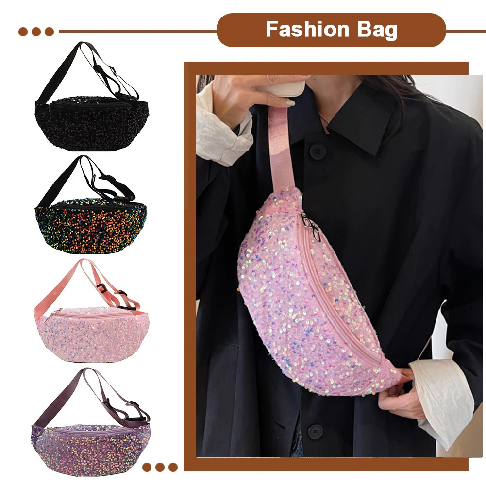 Women Trendy Crossbody Bag PU Leather Sequin Solid Shoulder Bag Adjustable Strap Shining Ladies Commuting Bag 250731