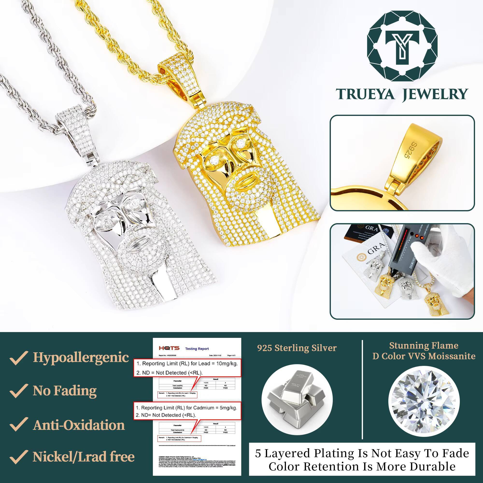 Wholesale Prices Hiphop Jewelry Iced Out 925 Sterling Silver Diamond Mossanite Moissanite Jesus Pendant for Men Chain Necklace