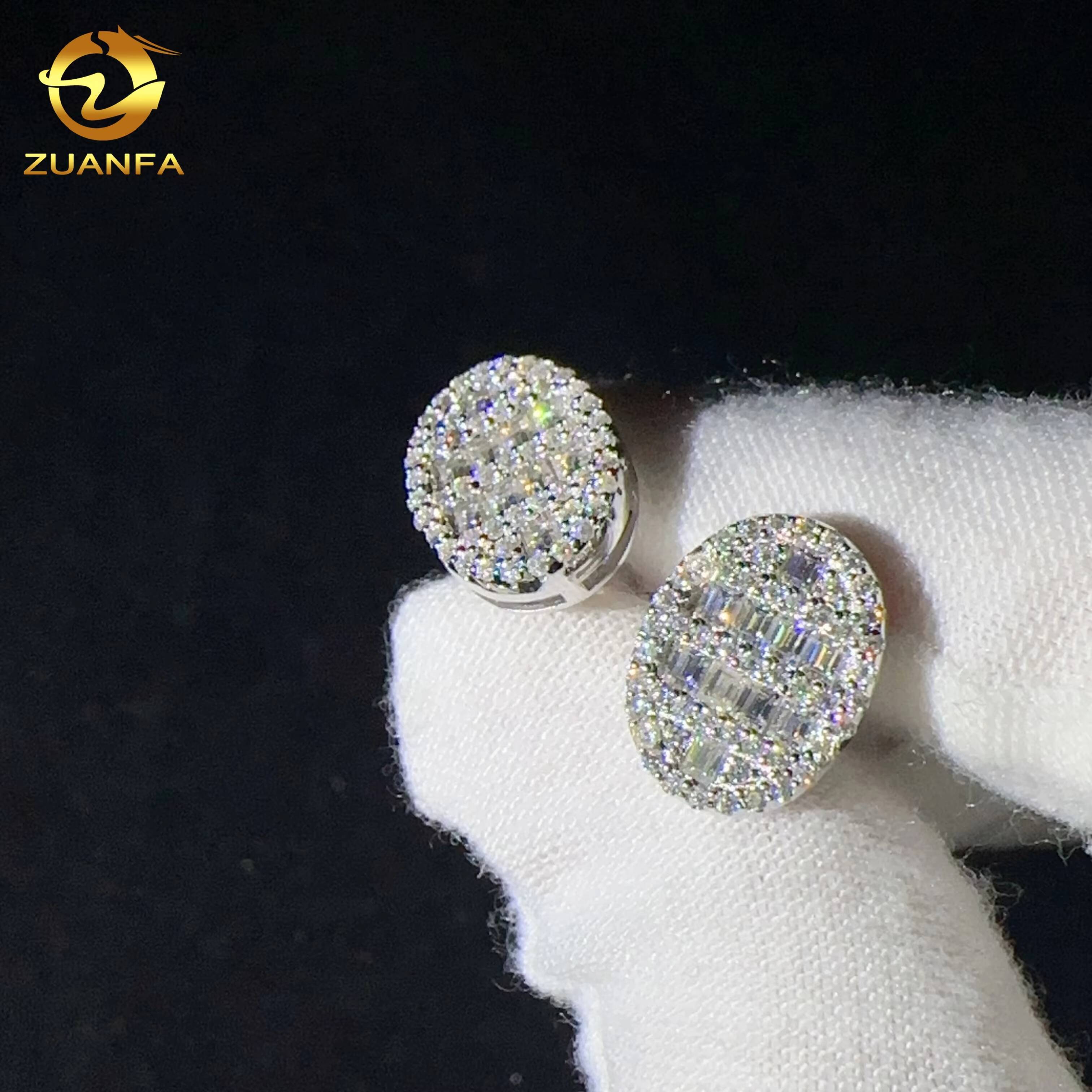 High Quality 925 Sterling Silver Fine Jewelry Earrings Luxury Shiny Men Vvs Moissanite Hip Hop Jewelry Diamond Earrings