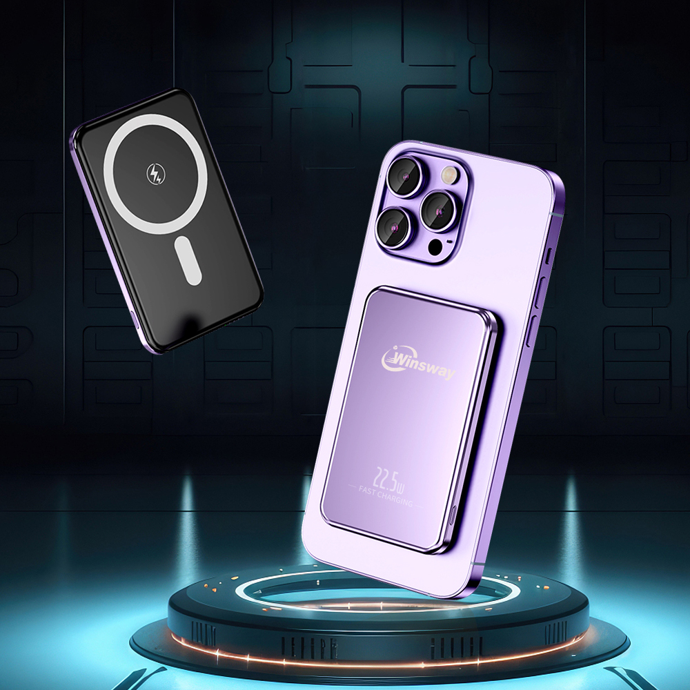 Winsway 5000mAh Ultra-Thin Magnetic Power Bank, 0.3-inch Mini Portable, 20W Fast Charging, Includes USB-C Charging Cable, Magnetic Stability