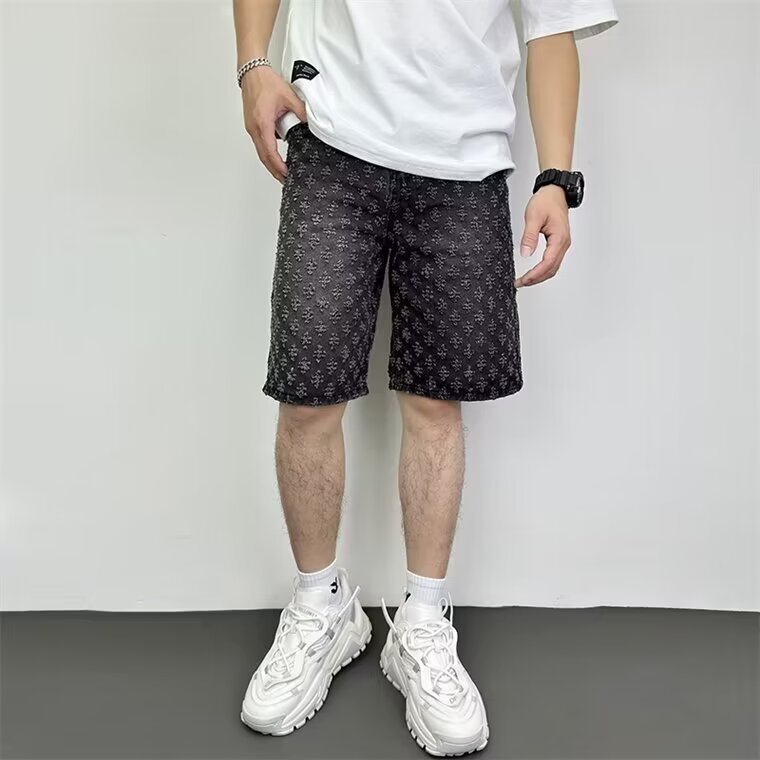 Designer Men's Shorts Cowboy Summer Workwear Pants Loose Straight Leg Mid Length Elastic Waist American High Street Trendy