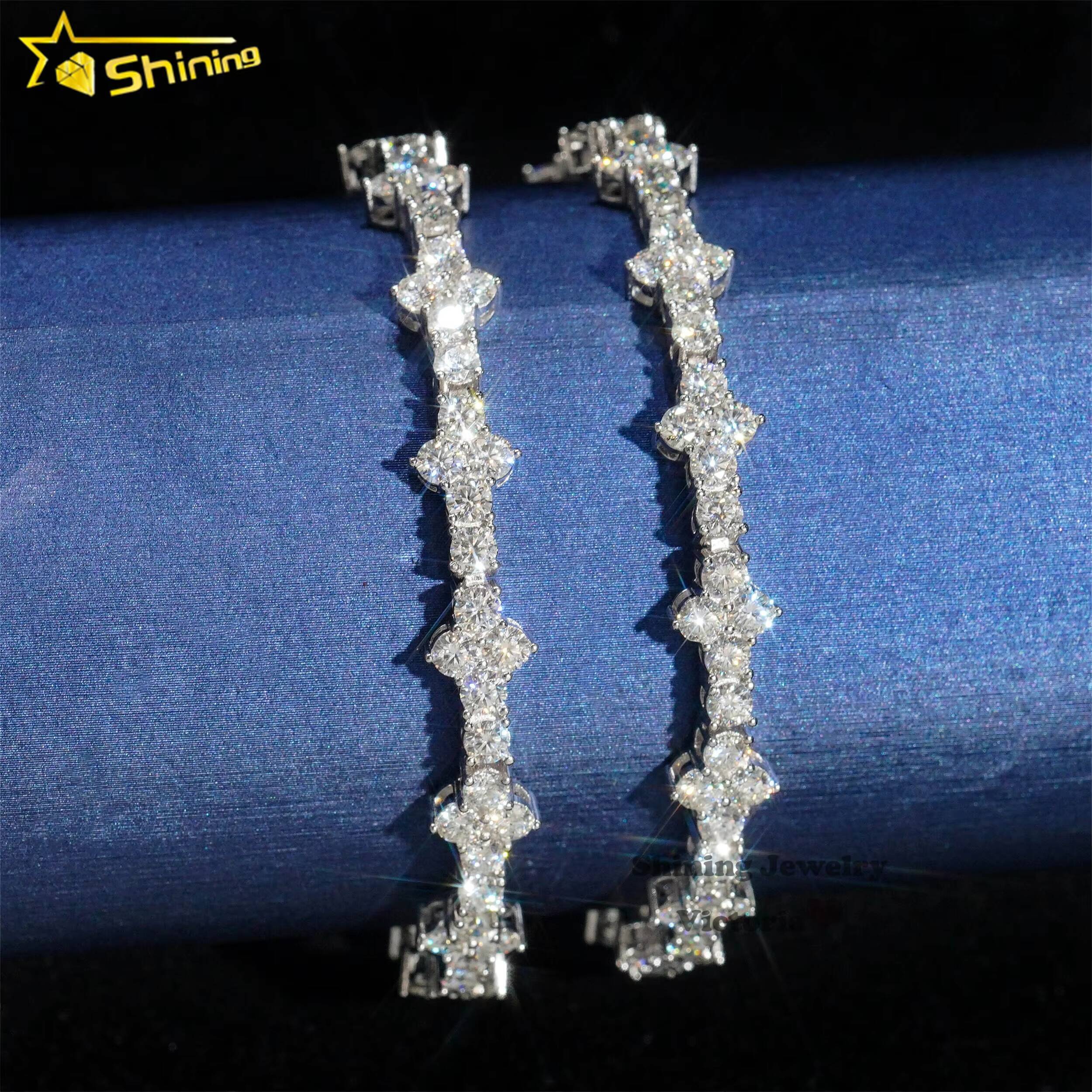 Wholesale Price 925 Sterling Silver Diamond Bracelet 3mm Hip Hop Style VVS Moissanite Cross Tennis Bracelet