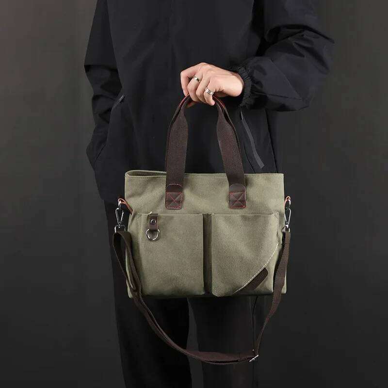 New Canvas Tote Trendy Casual Commuting A4 Book Files Crossbody Large Capacity Simple Shoulder Bag Laptop Handbag