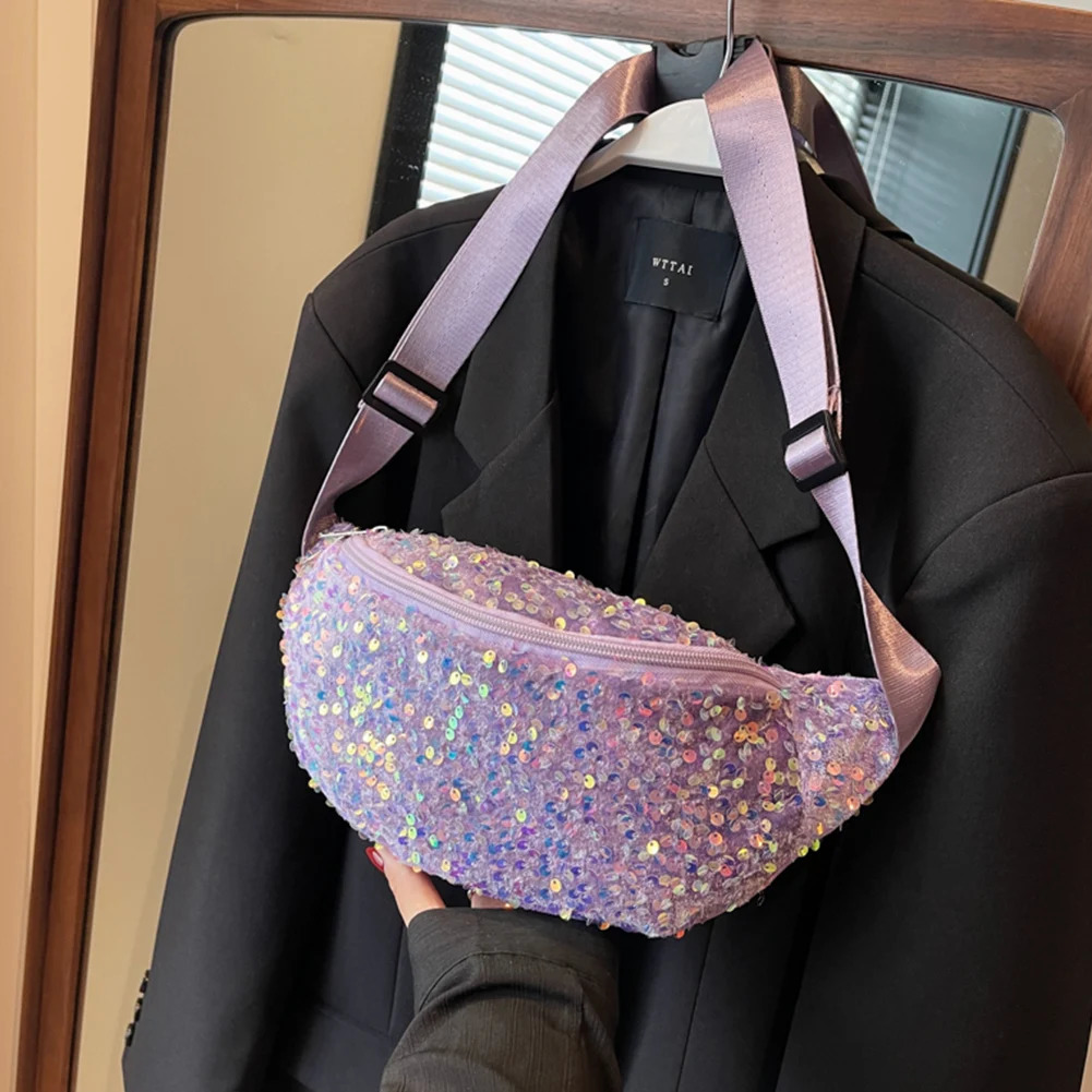 Women Trendy Crossbody Bag PU Leather Sequin Casual Sling Bag Adjustable Strap Shining Single Shoulder Bag 250731