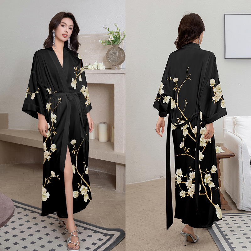 Outfits For Woman Light luxury women's printed satin pajamas plus size luxurious three-quarter sleeves long style cool feeling women's home 