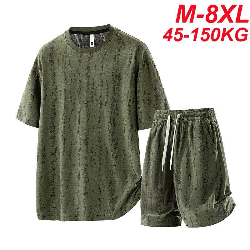 Big Size TShirt Shorts Suit Mens Summer Loose Large Casual Sports Tracksuit M8xl Mens Short Sleeve TwoPiece Sportswear Set 250724